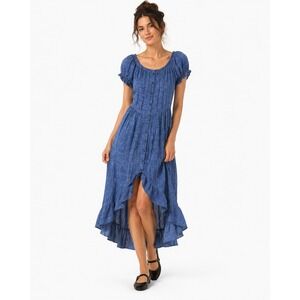 NWT Esley Off Shoulder Textured Maxi Dress Blue Boho Cottagecore Ruffle Size L
